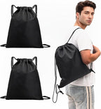 2-Pack Waterproof Drawstring Backpacks, Soccer-Texture Oxford Fabric, 16.9" × 13.8", Lightweight 0.19 lb Each, No Eyelets, Gym & Marathon Gear Sacks(Black)