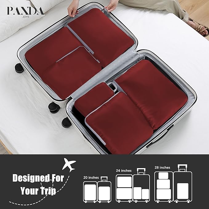 PANDA JOYS 4 Set Compression Packing Cubes Travel - Travel Accessories Expandable Packing Organizers for Carry On - Essentials Luggage Bags - Burgundy