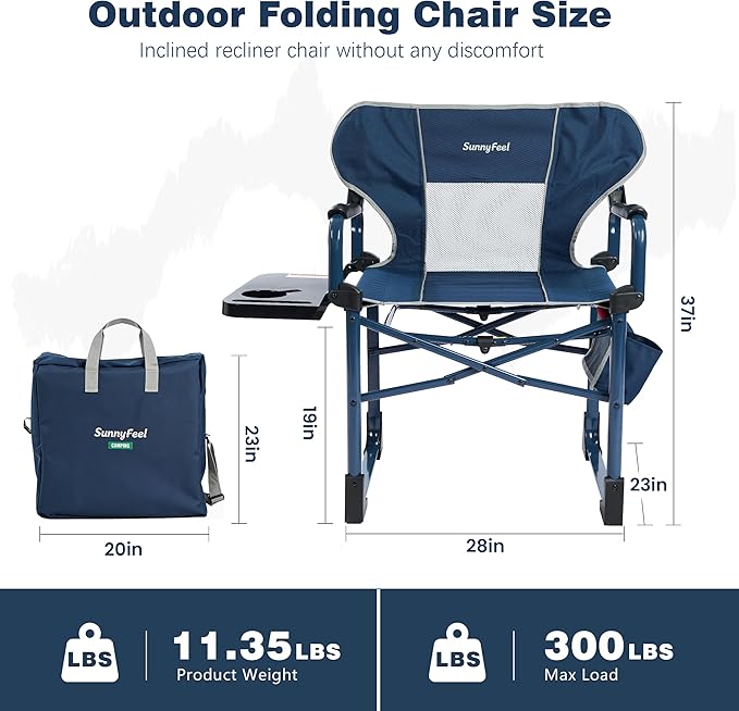 SUNNYFEEL Camping Directors Chair Set of 2 Aluminum Oversized Portable Folding Chair with Side Pocket and Adjustable Side Table for Beach, Fishing, Trip, Picnic, Lawn, Outdoor Foldable Camp Chairs