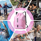 Drawstring Gym Backpack, Sports Bag with Adjustable Shoulder Straps, Cinch Sack for Fitness, Swimming, Travel (Pink)
