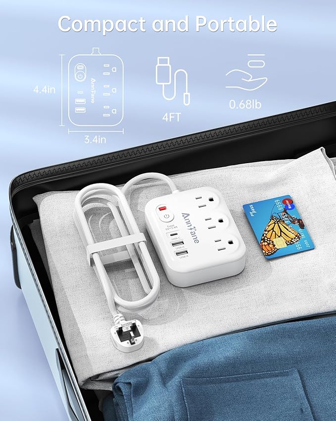 UK Travel Plug Adapter with USB C, 6FT Extension Cord, US to UK Ireland Plug Adapter Type G Travel Adapter with 3 Outlets 3 USB Ports for Scotland London England British Irish Kenya Dubai Travel