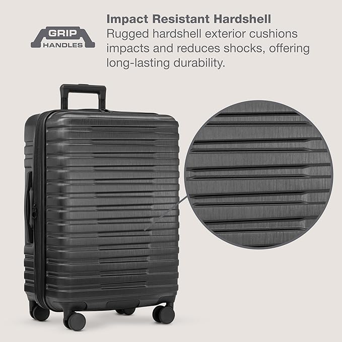 U.S. Traveler Boren Expandable Hardside Rugged Travel Luggage with 8 Spinner Wheels, Black, 3-Piece Set