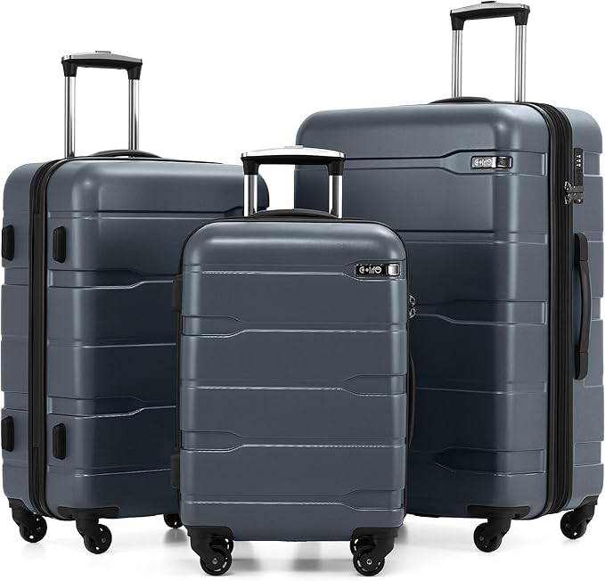 Coolife Luggage Set 3 Piece Hardside PC+ABS Suitcase with TSA Lock, Expandable Large Checked Luggage, Lightweight Rolling Carry On with Spinner Wheels(20/24/28 Inch, Teal)