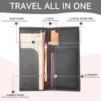 RFID Blocking Leather Passport Holder with AirTag Holder, Travel Wallet with Card Slots, Long Passport Cover for Men & Women (Gray)