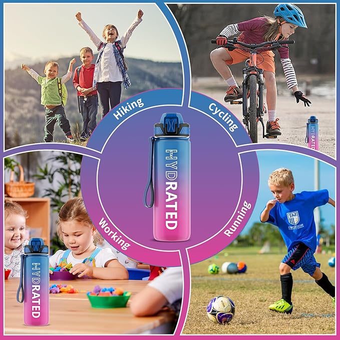 QLUR Water Bottle with Straw, 27oz Motivational Water Bottles with Time Marker to Drink, Tritan BPA Free, 750ml Sports Water Bottle with Carry Strap LeakProof for School Fitness Outdoor (1Pack)
