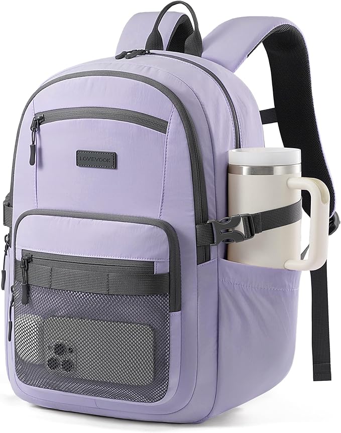 LOVEVOOK Laptop Backpack Women with 40oz Cup Holder Buckle Strap, 15.6 Inch Tech-Ready Work Backpack, TSA-compliant for Travel & College with Versatile Mesh Pocket, Mauve
