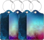 Luggage Tags for Suitcases, 4 Pack Cute PU Leather Suitcase Tag Identifiers TSA Approved with Stainless Steel Loop and Address Card for Baggage Tag for Travel Essentials Starry Sky, by Chelmon