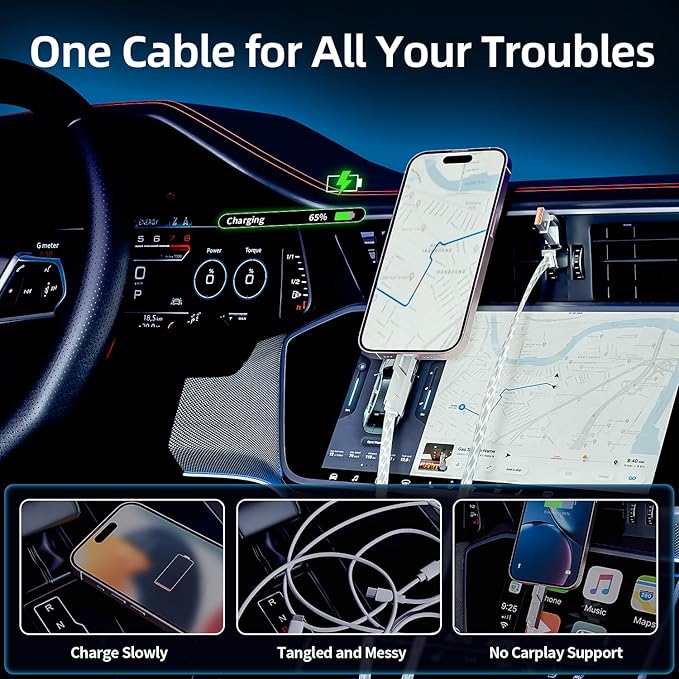 4 in 1 Charging Cable 5FT -MAX 66W Fast Charging Multi Charging Cable for All Devices, USB A/C to C/Lightning Cable Multiple iPhone Charger Cord for iPhone 16/15/14/13/iPad/Android/Tablets and More