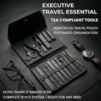 Earth & I Precision-Forged Stainless Steel Manicure Set - 16pc Satin Black Finish Nail Clippers for Thick Nails - TSA Compliant Travel Grooming System - Pedicure & Facial Care Kit - Gift Box