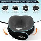 Travel Pillow Neck Pillow for Airplane Travel Essentials - Memory Foam Travel Neck Pillow, Stops Head Bobbing With Eye Mask & Earplugs, Portable Carry Bag for Long Flights| Airplane Accessories Black