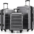 Coolife Luggage Set 3 Piece Hardside PC+ABS Suitcase with TSA Lock, Expandable Large Checked Luggage, Lightweight Rolling Carry On with Spinner Wheels(20/24/28 Inch, Charcoal)