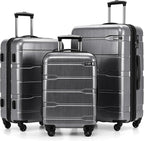 Coolife Luggage Set 3 Piece Hardside PC+ABS Suitcase with TSA Lock, Expandable Large Checked Luggage, Lightweight Rolling Carry On with Spinner Wheels(20/24/28 Inch, Charcoal)
