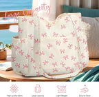 Corduroy Tote Bag for Women,Large Capacity Cute Tote Bags With 6 Pockets,Crossbody Shoulder Handbag for Work Travel Gym