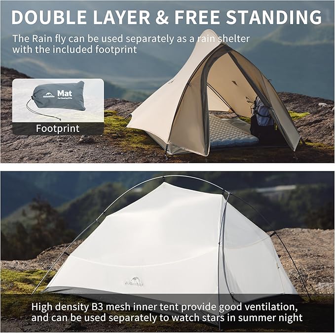 Naturehike Cloud Up Tent, Lightweight Backpacking Tents, Waterproof Ultralight Tent for Camping Hiking Backpacking