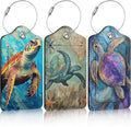 3 Pack Vintage Sea Turtle Luggage Tags for Suitcase PU Leather Travel Luggage Tag Privacy Cover ID Label for Women Men Baggage Backpack Handbag School Bag