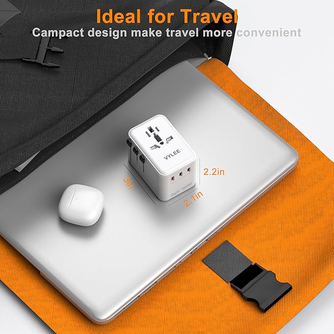 VYLEE PD100W GaN Universal Travel Adapter, International Power Adapter in One, 3 USB C & 1 USB A & AC Outlet, Travel Adapter Worldwide Plug Adapter with USA EU UK AUS Plugs (White)