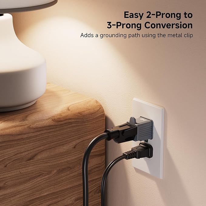 [UL Listed] Cable Matters 3-Pack 2 Prong to 3 Prong Outlet Adapter, 3P to 2P Plug Adapter - Converts a 2Prong Outlet to Support 3Prong Plugs, Gray