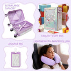 Kids Luggage Sets Suitcase Set with Travel Pillow for Girls 10 Sheets Gem Stickers Small Suitcase with Wheels Hardshell Carry on Luggage for Airplane Travel Essential DIY Styles Purple