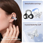 Kinglucky Jewelry-Inspired Clip-On Earbuds with Butterfly Earrings, Comfortable Fit & 50H Playtime Open Ear Bluetooth 5.4 Wireless Headphones for Women, Small Ears, Sports & Workouts (Black)