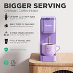 Tastyle Single Serve Coffee Maker Hot and Iced with Bold Brew, Small Coffee Machine for K Cup and Ground, Fits 7.3'' Travel Mug, Brews up to 16 Oz, 5 Cup Sizes, Compact for Office, RV& Hotel, Lavender