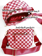 Black and White Checkered Crossbody Bag Bum Bag for Women,Spacious Checkered Purse Fanny Packs Belt Bag