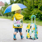 BABY JOY 2 PC Kids Luggage, 16" Toddlers Carry-on Suitcase & 12” Backpack Set, Children Travelling Case w/ 4 Casters & Retractable Handle, Lightweight Trolley Case for Boys & Girls (Flamingo)