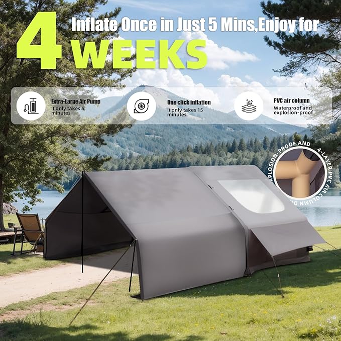 Inflatable Camping Tent with Electric Air Pump - 420D Heavy Duty Oxford - 5 Min Auto-Inflation - Panoramic Stargazing Skylight - 4 Season Luxury Glamping Cabin, 4-10 Person Multiple Sizes