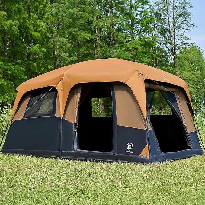 EVER ADVANCED 10 Person Camping Blackout Design Tent, Multi Room Tent for Family, Large Tents with Rainfly and Carry Bag, 2 Doors, Water-Resistant, 14ft x 10ft x 84in