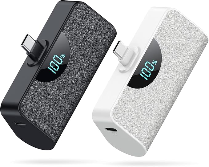 [2-Pack] Mini Portable Charger 5200mAh Power Bank,3A PD USB C Cell Phone Portable Power, LCD Display Battery Pack Compatible with iPhone 17/17 Air/16/16 pro/15/15 pro Max/Android/Samsung/Moto/LG etc