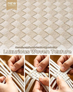 Trendy Woven Checkered Crossbody Bum Bag for Women，PU Leather Checkered Purse Fanny Packs Belt Bag (Woven Bum Bag - Beige White)