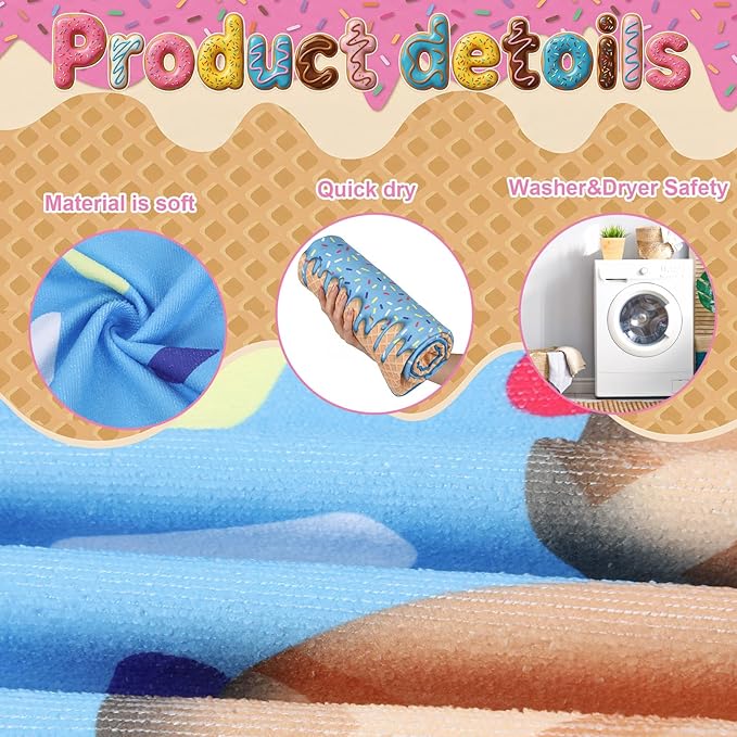 Redbaker 16 Packs 72 x 36 Inches Oversized Ice Cream Beach Towel Bulk Extra Large Pool Towels Set Microfiber Quick Dry Swim Towel Blanket for Women Men Adult Bath Travel(Colorful)