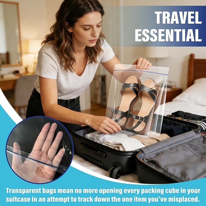 Waterproof Shoe Bags for Travel Packing Storage, Smellproof Travel Essentials Bag for Men and Women, Clear (10-pack)