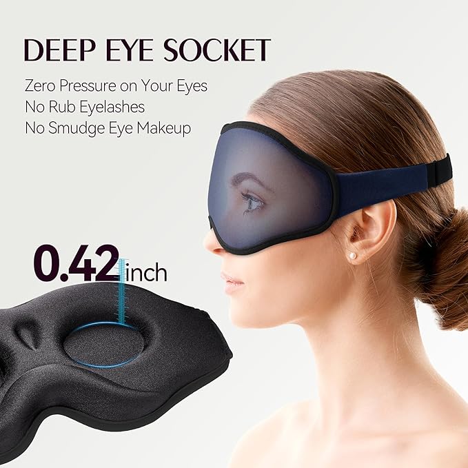 Sleep Mask for Lash Extensions - Blackout Eye Cover, 3D Contoured Sleeping Mask for Side Sleeper, Soft Memory Foam, Eye Masks for Travel, Airplane, Night(Cloud Black, Cloud Blue)