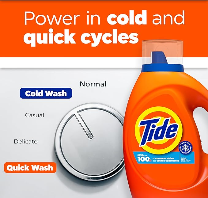 Tide Laundry Detergent Liquid, Clean Breeze Scent, 48 Loads, 60 fl oz, Works on 100% of Common Stains