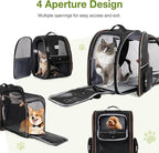 Large Cat Backpack Carrier Expandable Pet Carrier Backpack for Small Dogs Medium Cats Fit Up to 18 Lbs, Dog Backpack Carrier, Foldable Puppy Backpack Carrier for Travel, Black