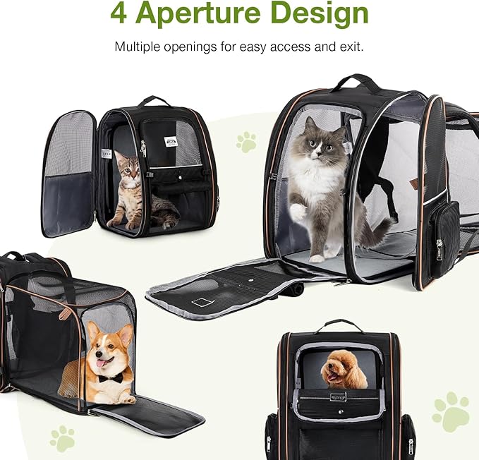 Large Cat Backpack Carrier Expandable Pet Carrier Backpack for Small Dogs Medium Cats Fit Up to 18 Lbs, Dog Backpack Carrier, Foldable Puppy Backpack Carrier for Travel, Black