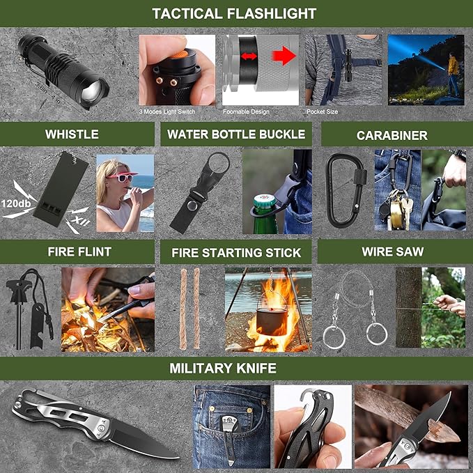 Gifts for Men Christmas Dad, Survival Kit, 150 PCS Survival Gear and Supplies Equipment with Trauma Bag, Molle Pouch Emergency Kit for Outdoor Camping, Hunting, Car, Home, Earthquake, Adventures