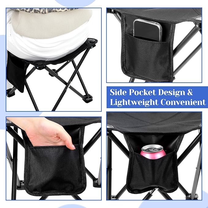 2 Pack Camping Stool,13 Inch Portable Folding Stool Compact Camping Chair Lightweight Stools Seat for Outdoor Gardening and Beach Hiking Fishing, Foot Stools with Carry Bag (Black)