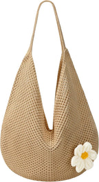 Premillow Crochet Beach Bags for Women, Summer Beach Tote Bag, Mesh Cute Beach Purse, Aesthetic Knit Bag Handbag Shoulder Bag