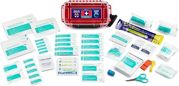 Marine Waterproof First Aid Kit for Boat, Kayak, Sailing & Beach – Floating Hard Case with Emergency Medical Supplies, Survival Gear & Safety Essentials