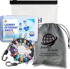 Travel Laundry Detergent Sheets for Hand or Machine Wash and Heavy Duty Travel Clothesline – Compact Sink Washing Detergent & Indoor Outdoor Drying Line for Hotels, Cruises & Camping