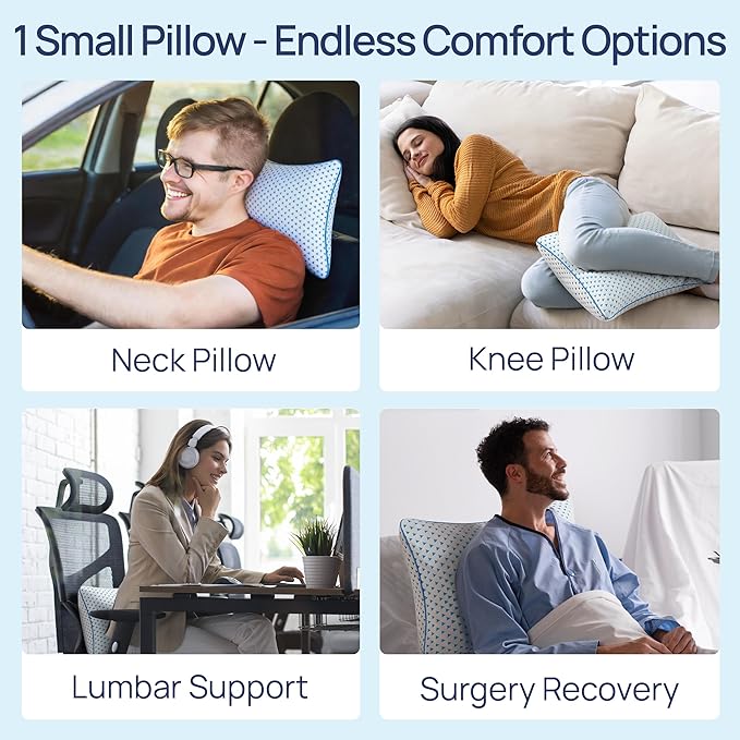 Small Cooling Memory Foam Travel Pillows for Airplanes Sleeping, Compressible Camping Pillow, Mini Adjustable Shredded Foam Bed Pillow for Medium Firm Neck Knee Lumbar Support, Ideal Car, Backpacking