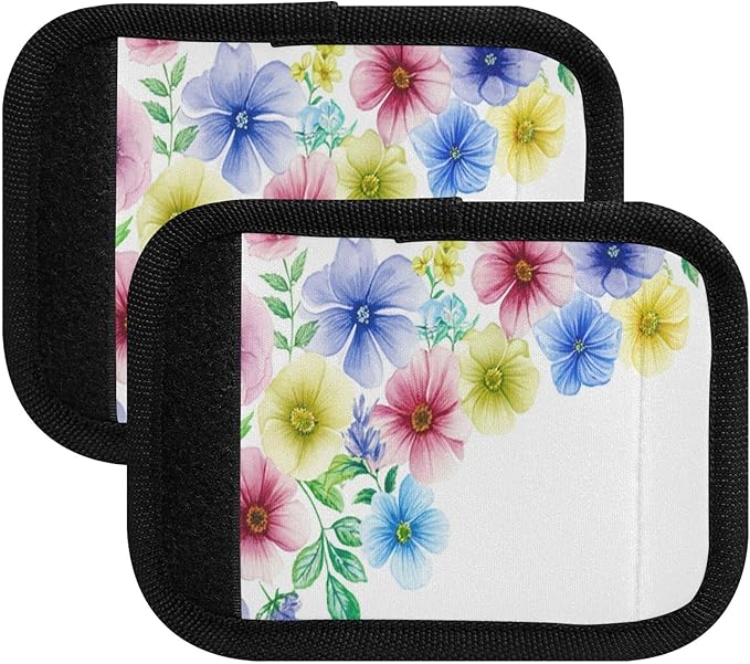 2 Pack Flowers Luggage Handle Wrap, Detachable Luggage Tag, Neoprene Suitcase Wrap with Comfort Grip & Bright Identifier for Suitcase, Travel Bag, Sports Bag