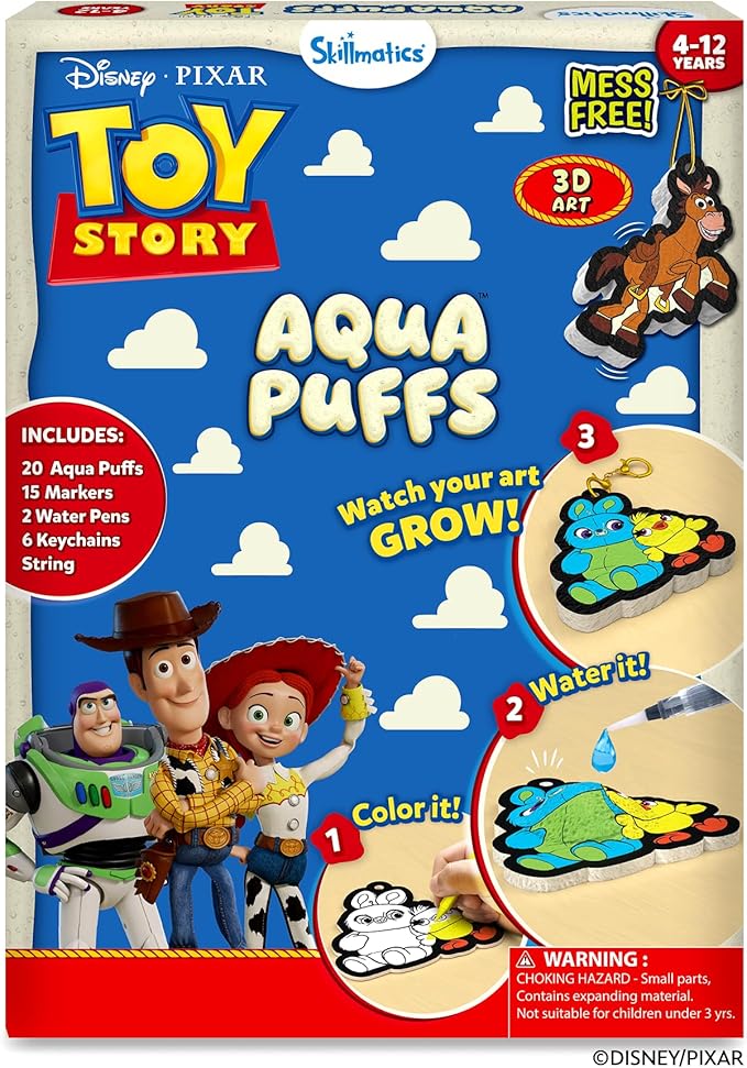 Skillmatics Disney•Pixar Toy Story Aqua Puffs - 3D Art Kit, Mess-Free Paint by Number Craft for Kids, DIY Color & Inflate Activity, Travel Toys & Gifts for Ages 4, 5, 6, 7, 8, 9, 10, 11, 12