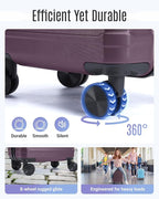 LIGHT FLIGHT Luggage Sets, 3 Piece Durable Suitcase Set with Spinner Wheels, 3 Pcs Hard Shell Lightweight Luggage with TSA Lock, Large Checked Travel Suitcases, 20/24/28 Inch,Purple