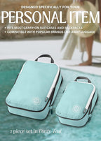 Compression Packing Cubes for Travel, 2-Piece Lightweight Packing Cubes Set for Carry-On Luggage & Backpacks – TRIPPED Travel Gear (Dusty Teal/White)