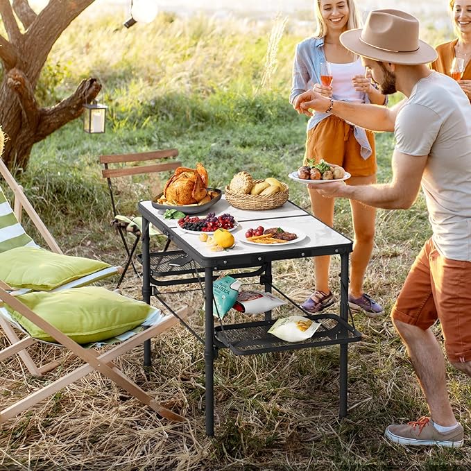 Titanker Folding Camping Table 3ft, Folding Picnic Table, Large Camp Table Portable with Extra Side Racks & Storage Net, Outdoor Patio Table, RV/Car Camping Essentials, Aluminum Light & Solid