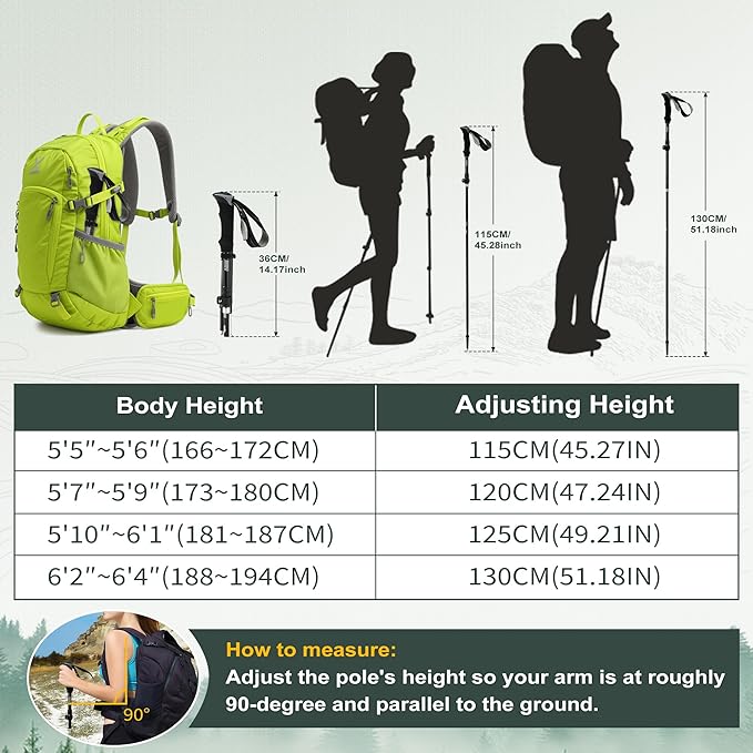 AISUNOURDOOR Lightweight Adjustable Trekking Poles, Aluminum Collapsible Travel Hiking or Walking Sticks for Women Children, with One Disposable Raincoat