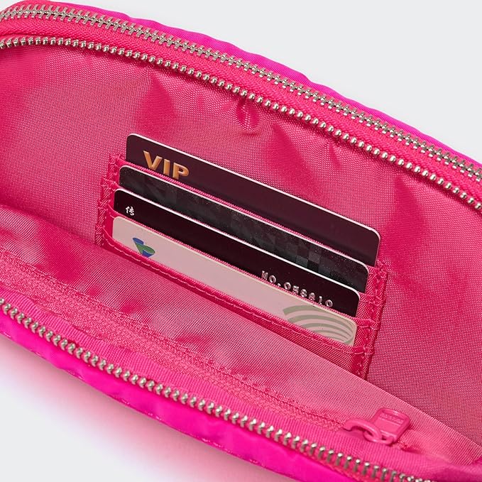 Pander Everywhere Belt Bag for Women, 5 Zipper Pockets Nylon Crossbody Fanny Pack Purse (Sonic Pink).
