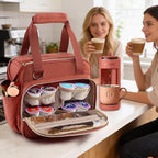 BAGSPRITE Coffee Maker Travel Bag Compatible with Keurig K-Mini Mate, Full Open Carrying Case with Quilted Padded Soft Microfiber, K--Cup Single Serve Coffee Maker Bag with Pod Organizer, Mug Pockets